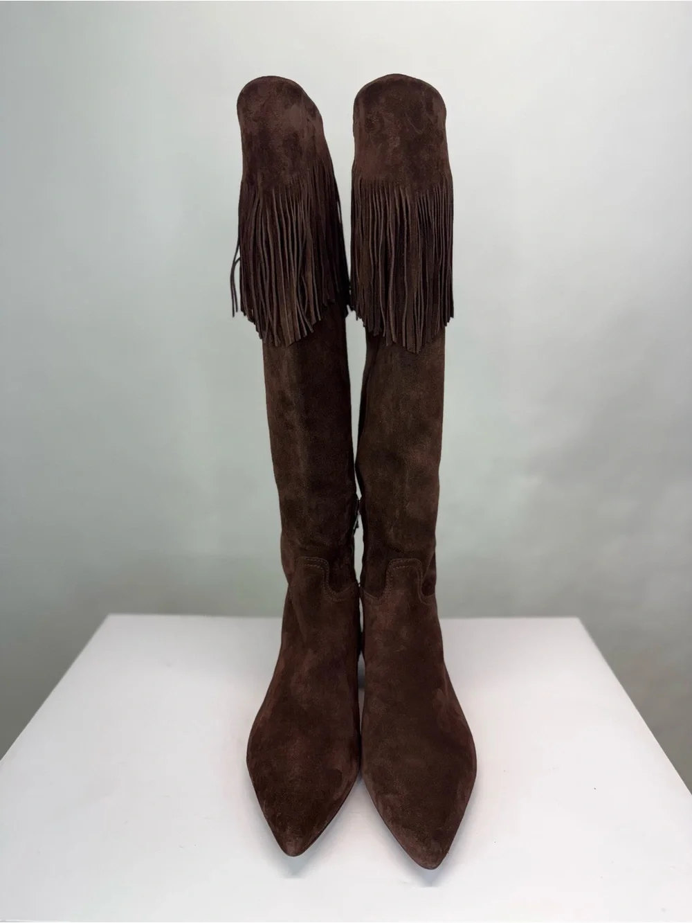 New Polo Ralph Lauren Fringe-Trim Suede Boot Knee High Sz 7
